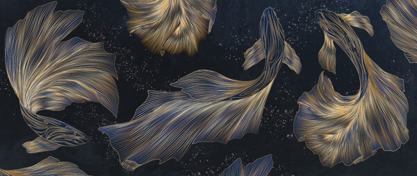 Fotobehang Marineblauwe Koi-dans