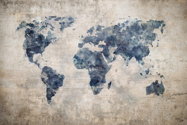 Fotobehang Vintage blauwe wereldkaart
