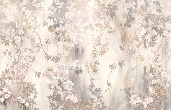 Fotobehang Romantische bloemen aan de muur
