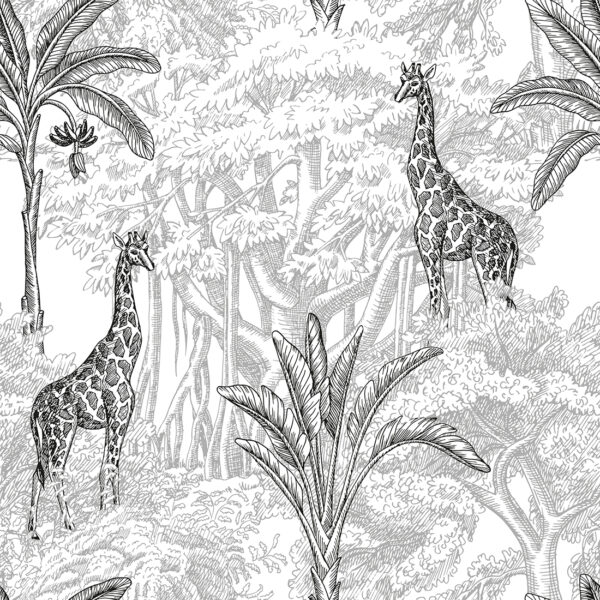 Fotobehang Giraffen in de tropische jungle van de tekenfilm