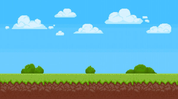 Fotobehang Pixelweide met wolken