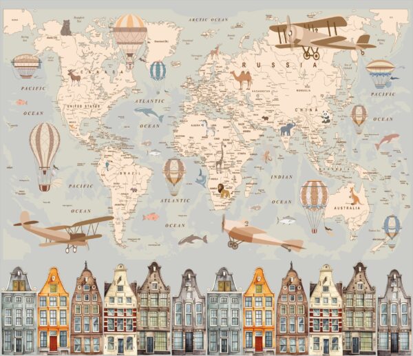 Fotobehang Wereldkaart met huurkazernes
