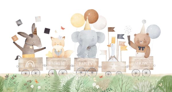Fotobehang Retro locomotief met dieren